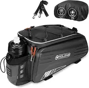 AUTOWT Bike Trunk Bag for Bicycle, 8.6L Hard Shell Bike Rear Rack Bag with Reflective Strips, Handle and Shoulder Strap, Water Resistant Bike Rack Bag for Cycling Traveling Commuting (Black)