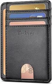 [Teskyer] Slim Wallet for Men, Minimalist Front Pocket RFID Blocking Leather Wallet Credit Card Holder for Men & Women