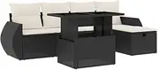 vidaXL Black Poly Rattan Garden Sofa Set 6pcs w/Cushions - Outdoor Modular Sofa Lounge for Patio/Terrace