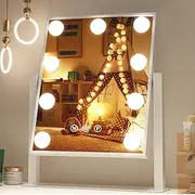 Puselo Hollywood Makeup Mirror with Lights,Lighted Vanity Mirror with 3 Color Light & 9 Dimmable Led Bulbs,Smart Lighted Touch Control Screen & 360 Degree Rotation (37 x 30 cm)