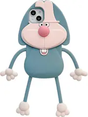 Kawaii Phone Cases Apply to iPhone 13PRO MAX,Cute Cartoon Bucktooth Rabbit Blue Phone Case Unique Fun Cover Case 3D Phone Case Soft Silicone Shockproo