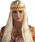 Blonde Hippie Chick Wig & Headband 60s female hair retro peace love costume girl