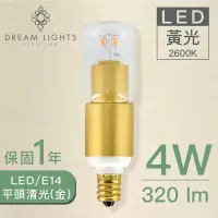 在飛比找松果購物優惠-LED平頭燈泡-清光/E14/4W/黃光/金(附發票)實體門