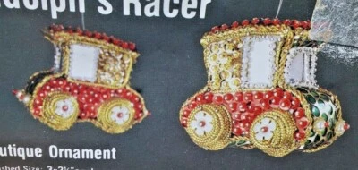 LeeWards RUDOLPH'S RACER Cars Sequin Bead Christmas Ornament Kit Vintage NOS