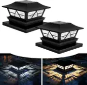2 Pack Solar Outdoor Fence Post Lights, 2 Modes Post Cap Lights Waterproof Color