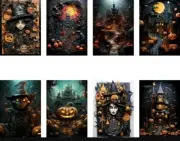 Scary Spooky Pumpkin Witches Tags Junk Journal Scrapbook Usa