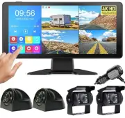 4K RV Backup Camera System 10.36" Quad Split Touchscreen Monitor DVR for Trailer