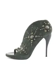 Green Suede Studded Open Toe Sandals