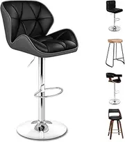 [ALFORDSON] Bar Stool 2Pcs Adjustable Kitchen Stools Willa Swivel Counter Barstools Black & Grey Dining Chair in 62-84cm Seat Height with Anti-Slip Floor Protector for Home Bar Dining Room