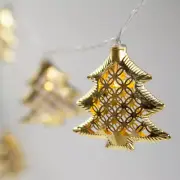 10 Warm White LED Golden Metal Christmas Tree String Lights Battery Powered