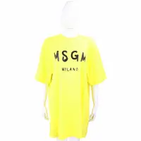 在飛比找Yahoo奇摩購物中心優惠-MSGM 塗鴉黑字母黃色短袖長版TEE 洋裝