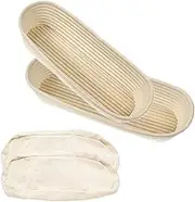 2 Pack 13 Inch Oval Bread Proofing Basket,Banneton Basket Bread Baking Bowl with Linen Liner Cloth, for Professional & Home Bakers Baking