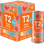 T2 Tea Iced Tea Peach Amore Raspberry Low Sugar Ice Tea Cans 240mL x 4 pack