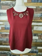 New Look Ladies Red Beaded Sleeveless Blouse Top Size UK 16 NEW