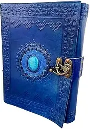 Leather Journal with Unlined Pages - Turquoise Blue Stone Leather Bound Writing Journal for Women & Men medieval Gemstone Studded Handmade Notebook Office Poetry Sketch Book Handcraft Paper Stone
