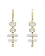 Meira T 14K Yellow Gold White Topaz & Diamond Halo Dangle Huggie Hoop Earrings