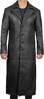 [Decrum] Leather Trench Coat Mens - 100% Real Leather Duster Overcoat Men Jacket