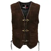 RIDERACT® Men Leather Vest Brown Suede Triple Clasp Biker Vest
