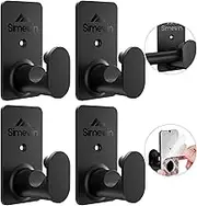 SIMEWIN No Drill Curtain Rod Brackets No Drilling Curtain Rod Holders【Upgrade 3M Adhesive】Renter Friendly Curtain Rod Hooks Nail Free Suitable for Poles 5/8 Inch (4Pcs Black)