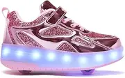 Kids Shoes with Double Wheels - Upgraded Kids Roller Shoes for Gifts, Retractable Wheels Skateboarding Shoes for Kids Sneakers Light Up Rechargeable for Birthday Party Gift
