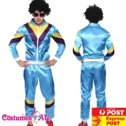 Mens Retro Neon 80s Height Fashion Scouser Tracksuit Blue Shell Suit Costume
