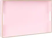 MAONAME Decorative Tray for Coffee Table, Modern Serving Tray with Handles, Plastic Rectangular Tea Tray for Ottoman, Bathroom Decor,15.75” X 10.2” (Pink)