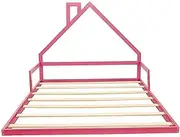 Pine Floor Bed House Frame in Pink for Kids and Toddlers - Double