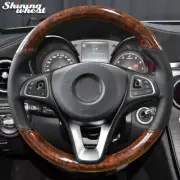 Black Leather PU Carbon Fiber Steering Wheel Cover for Benz W205 C180 C200 C260