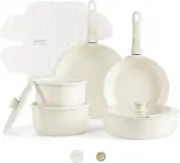 15Pcs Ceramic Cookware Set Detachable Handles Induction Nonstick Pots & Pans