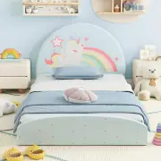 CostwaySingle Floor Bed Frame Upholstered Twin Size Kids Floor Bed for 3+ Kids-Blue