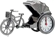Alarm Clock Retro Rickshaw Car Alarm Clock Plastic Desktop Decoration Home Model Bedside Clock Mechanical Movement Clock for Bedroom(Silver)