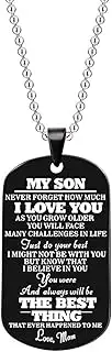 [HAMYUTA] Inspirational Dog Tag Necklace for Son Daughter to My Son Daughter Necklaces Jewelry for Kids Birthday Graduate Gift from Dad Mom