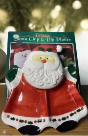 Santa Chip and Dip Platter Ceramic Hand Painted With Santa Head Lid