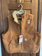 NEW Carhartt Flame Resistant Duck Brown Sherpa Lined Vest 0V4981 Mock Neck XL