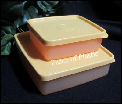 Tupperware New Square Away Sandwich Keeper and Mini Yellow Vtg Style Set of 2