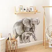 Cozy Elephant and Baby Elephant Wall Stickers, sacinora DIY Cartoon Animal Wall Decals Removable Vinyl Peel and Stick for Nursery Living Room Children's Room Bedroom Playroom Art Decorations