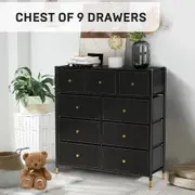 Chest of 9 Drawers Tallboy Cabinet Dresser TV Wardrobe Table Unit Entertainment Storage Stand Organiser Bedroom Closet Organizer Furniture Black