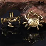 [藍家家居]純銅實心螃蟹茶具把件招財橫財飾品復古黃銅螃蟹茶寵蓋置壺託擺件