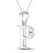 14k White Gold Round Diamond P Initial Letter Pendant 1/20 Cttw