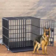 Mobile Heavy-Duty Dog Crate with 3 Doors and Removable Bottom Tray
