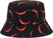 [Tbkoly] Men Bucket Hats Spring Summer Shade Reversible Bucket Cap Chili Print Fisherman Hat for Men All-Match Daily Wear (Color : Chili Black, Size : One Size)