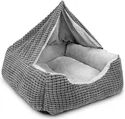 [GASUR] Dog Beds for Large Medium Small Dogs, Rectangle Cave Hooded Blanket Puppy Bed, Luxury Anti-Anxiety Orthopedic Cat Beds for Indoor Cats, Warmth and Machine Washable (20 inches, Grey)