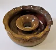Studio Art Pottery Handmade Candle Holder Brown Stoneware People Pottery SIGNED