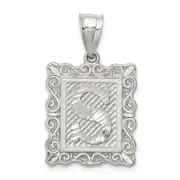 Sterling Silver Square Diamond-Cut Letter S Initial Pendant