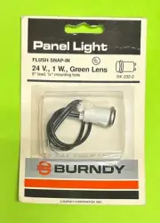 BURNDY RK232-2 RK2322 Snap-In Green Panel Light Round 24V 1W 6" Leads