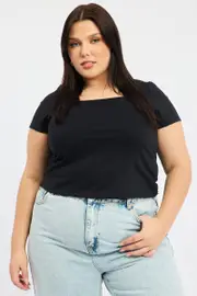 Black Supersoft Top Short Sleeve Scoop Neck