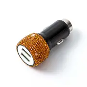 Nevenka Dual USB Car Charger Bling Bling Handmade Crystal Car Decorations-Yellow