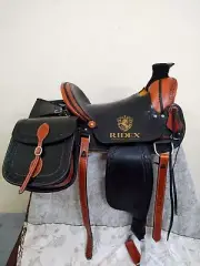 Premium Wade Tree Wide Gullet Western Leather Horse Saddle With Saddle Bag.