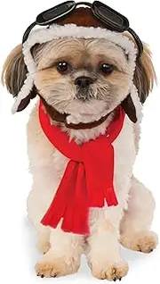Pet Cross Dressing Pilot hat Dog and Scarf Decoration Set (Coffee, One Size)