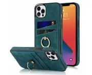 Full Protection Cover for iPhone 12 Pro, 2 Cards PU Leather Case with Ring Holder - Blue